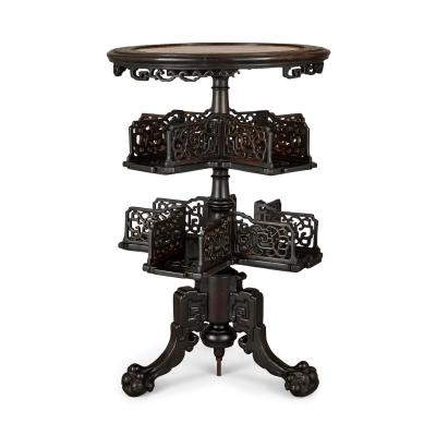 Two carved wood marble and onyx Chinese tables