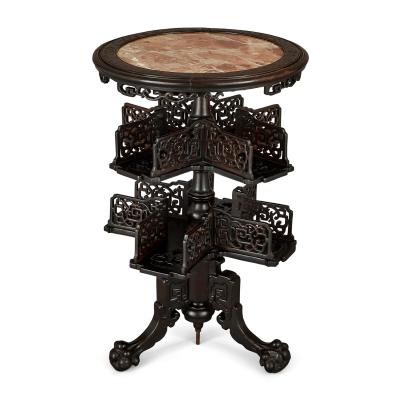 Two carved wood marble and onyx Chinese tables