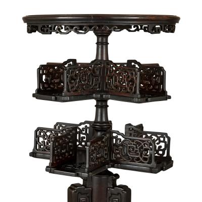 Two carved wood marble and onyx Chinese tables