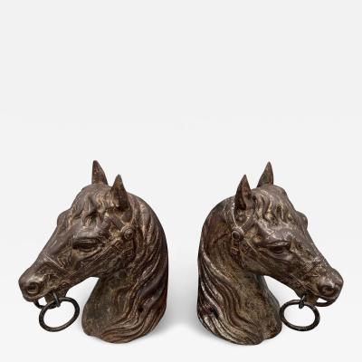 Two cast iron horse heads France circa 1900 1920