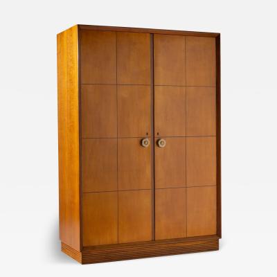 Two door Art Deco wardrobe oak structure with inlaid maple panels Italy 1930s