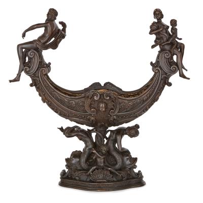 Two large Renaissance style bronzed metal centrepieces