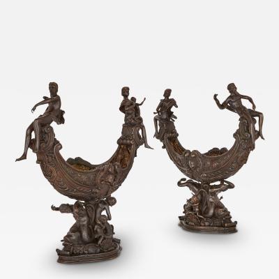 Two large Renaissance style bronzed metal centrepieces