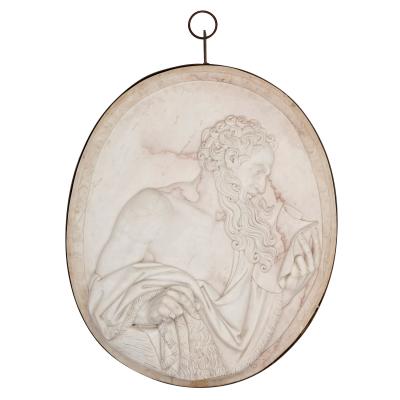 Two large sculpted marble relief plaques of St John and St James