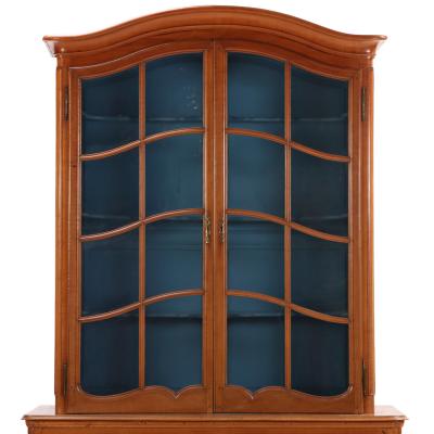 Two part French Provincial Cherry Cabinet Having Painted Blue Hutch 19th C 