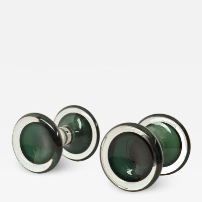 Two round double door handles solid glass hand blown Sommerso Murano
