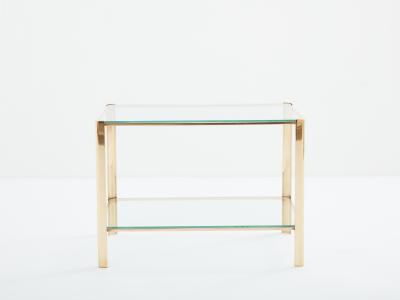 Two tier Bronze glass side table by Jacques Quinet for Broncz 1960s