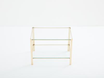 Two tier Bronze glass side table by Jacques Quinet for Broncz 1960s