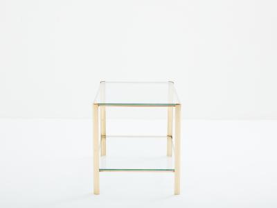 Two tier Bronze glass side table by Jacques Quinet for Broncz 1960s
