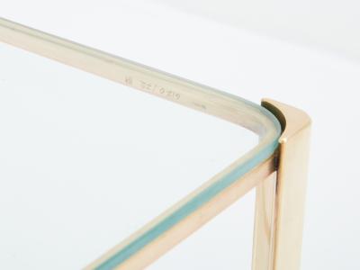 Two tier Bronze glass side table by Jacques Quinet for Broncz 1960s