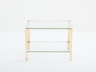 Two tier Bronze glass side table by Jacques Quinet for Broncz 1960s