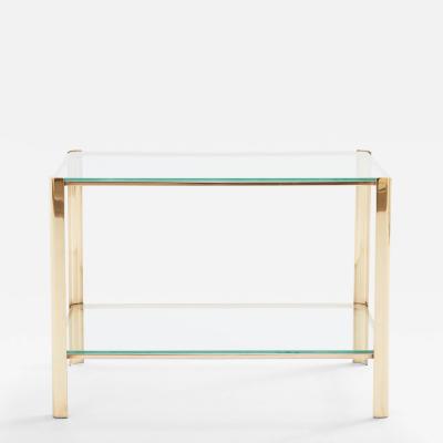 Two tier Bronze glass side table by Jacques Quinet for Broncz 1960s
