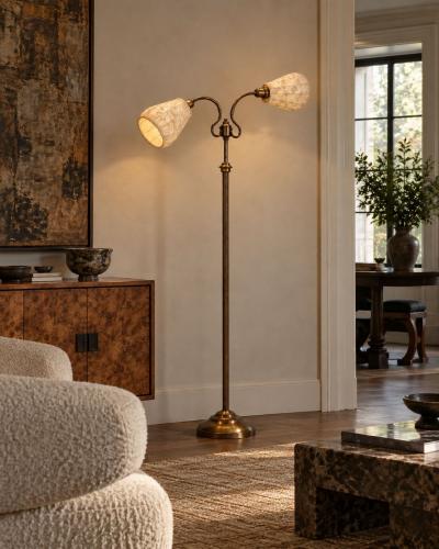 Tyringe Konsthantverk Double Floor Lamp Metal Fabric Sweden 1970s
