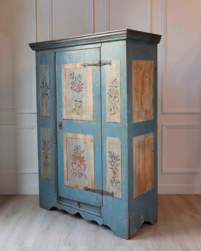 Tyrolean Late 18th Century Painted Pine Armoire with Original Folk Art Finish