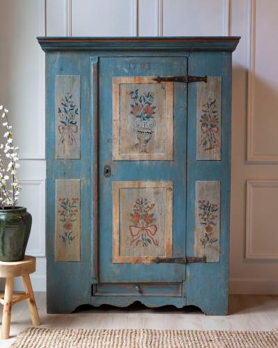 Tyrolean Late 18th Century Painted Pine Armoire with Original Folk Art Finish
