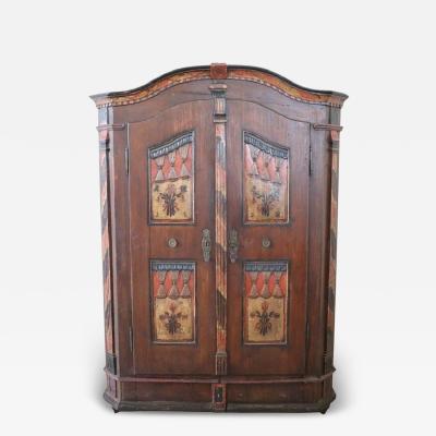 Tyrolen Antique Wardrobe with Secrets Hand Painted Pine Wood dated 1828