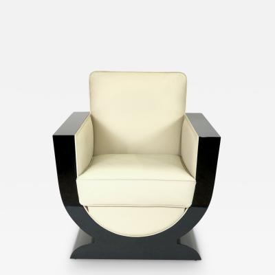 U Shaped Black and White Art Deco Style Club Chair with Black Piano Lacquer