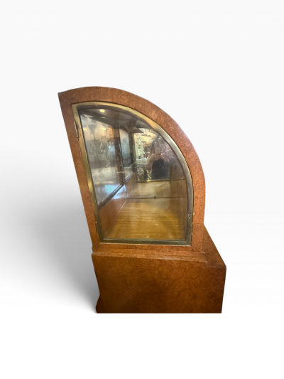 UNIQUE ART DECO BIRDSEYE MAPLE CABINET MIRROR BEVELED GLASS BRASS CURIO CASES