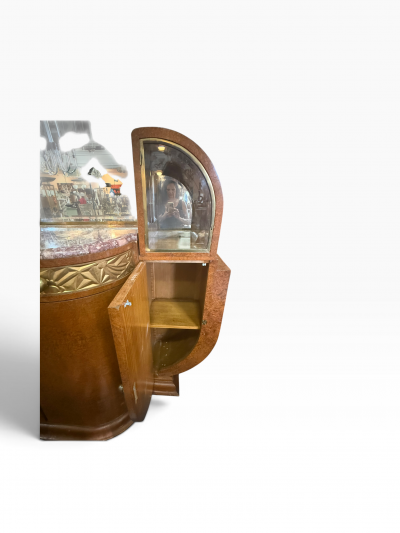 UNIQUE ART DECO BIRDSEYE MAPLE CABINET MIRROR BEVELED GLASS BRASS CURIO CASES