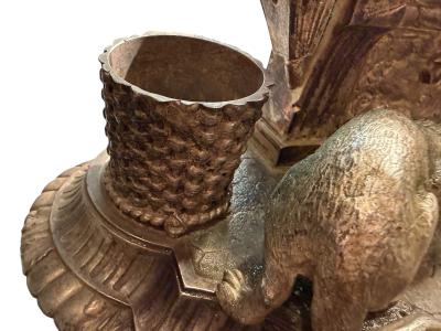 UNIQUE FRENCH 19TH CENTURY SILVERED BRONZE MONKEY CAT WITH FIREPLACE INKWELL