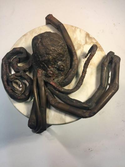 UNIQUE ITALAIN BRUTALIST OCTOPUS METAL AND MARBLE TABLE