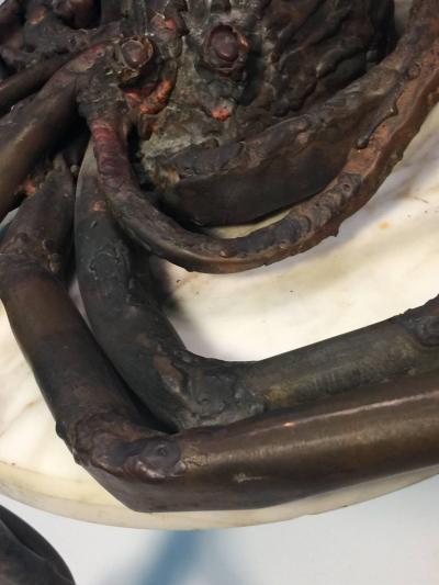 UNIQUE ITALAIN BRUTALIST OCTOPUS METAL AND MARBLE TABLE