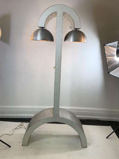 UNIQUE MODERNIST ALUMINUM AND WOOD FLOOR LAMP