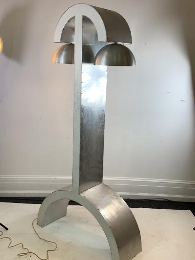UNIQUE MODERNIST ALUMINUM AND WOOD FLOOR LAMP