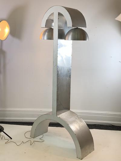 UNIQUE MODERNIST ALUMINUM AND WOOD FLOOR LAMP