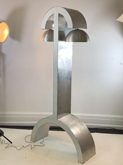 UNIQUE MODERNIST ALUMINUM AND WOOD FLOOR LAMP