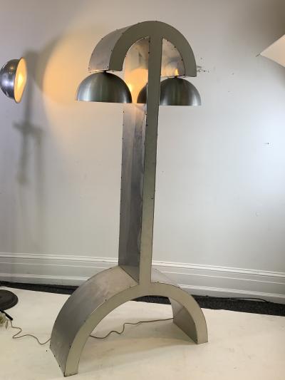 UNIQUE MODERNIST ALUMINUM AND WOOD FLOOR LAMP