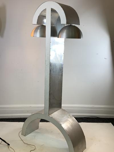 UNIQUE MODERNIST ALUMINUM AND WOOD FLOOR LAMP