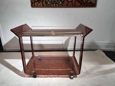UNIQUE MODERNIST AMETHYST RESIN AND BRASS BAR CART