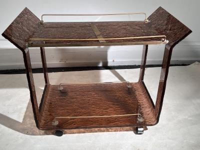 UNIQUE MODERNIST AMETHYST RESIN AND BRASS BAR CART
