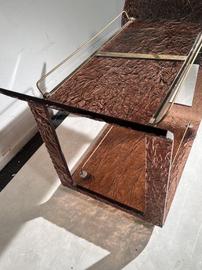 UNIQUE MODERNIST AMETHYST RESIN AND BRASS BAR CART