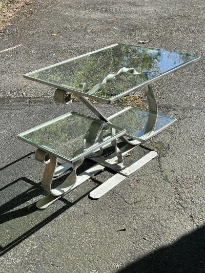 UNIQUE MODERNISTIC ALUMINUM AND GLASS COFFEE TABLE
