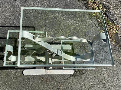 UNIQUE MODERNISTIC ALUMINUM AND GLASS COFFEE TABLE