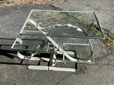 UNIQUE MODERNISTIC ALUMINUM AND GLASS COFFEE TABLE