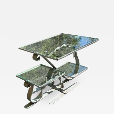 UNIQUE MODERNISTIC ALUMINUM AND GLASS COFFEE TABLE