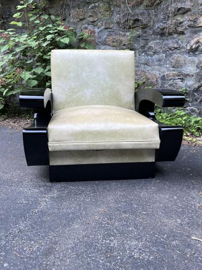 UNUSUAL ART DECO BLACK LACQUERED CLUB CHAIRS