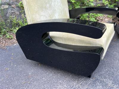 UNUSUAL ART DECO BLACK LACQUERED CLUB CHAIRS