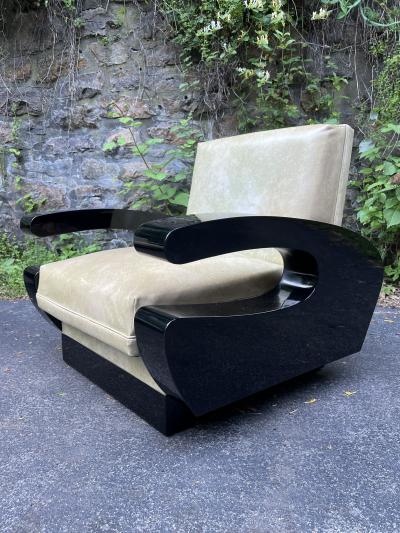 UNUSUAL ART DECO BLACK LACQUERED CLUB CHAIRS