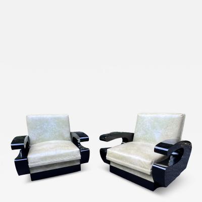 UNUSUAL ART DECO BLACK LACQUERED CLUB CHAIRS