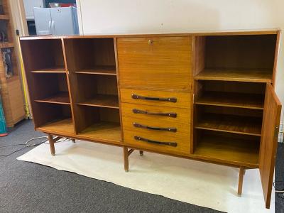 UNUSUAL DANISH MID CENTURY TEAK AND ROSEWOOD SIDEBOARD