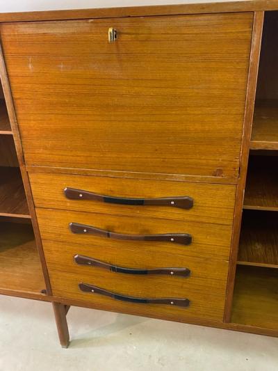 UNUSUAL DANISH MID CENTURY TEAK AND ROSEWOOD SIDEBOARD