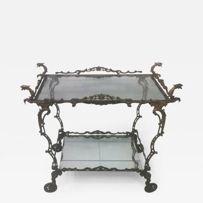 UNUSUAL ELABORATE BAROQUE BRONZE DRAGON BAR CART