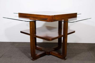 UNUSUAL FRENCH ART DECO GAME TABLE WITH EXPANDABLE GLASS PANELS
