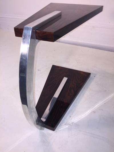 UNUSUAL MACASSAR AND ALUMINUM MODERNIST SIDE TABLE