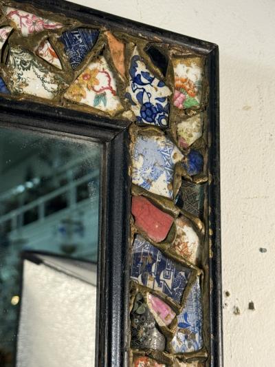 UNUSUAL MODERN CERAMIC SHARD MOSAIC FRAMED MIRROR