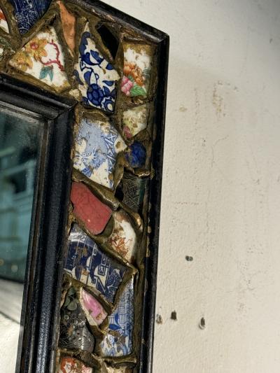 UNUSUAL MODERN CERAMIC SHARD MOSAIC FRAMED MIRROR